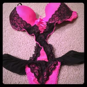 Pink and black lace lingerie